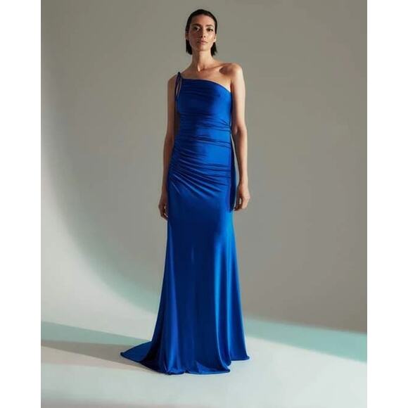Halston x Netflix Anjelica One Shoulder Jersey Gown cobalt blue size 2 XS - Picture 13 of 15